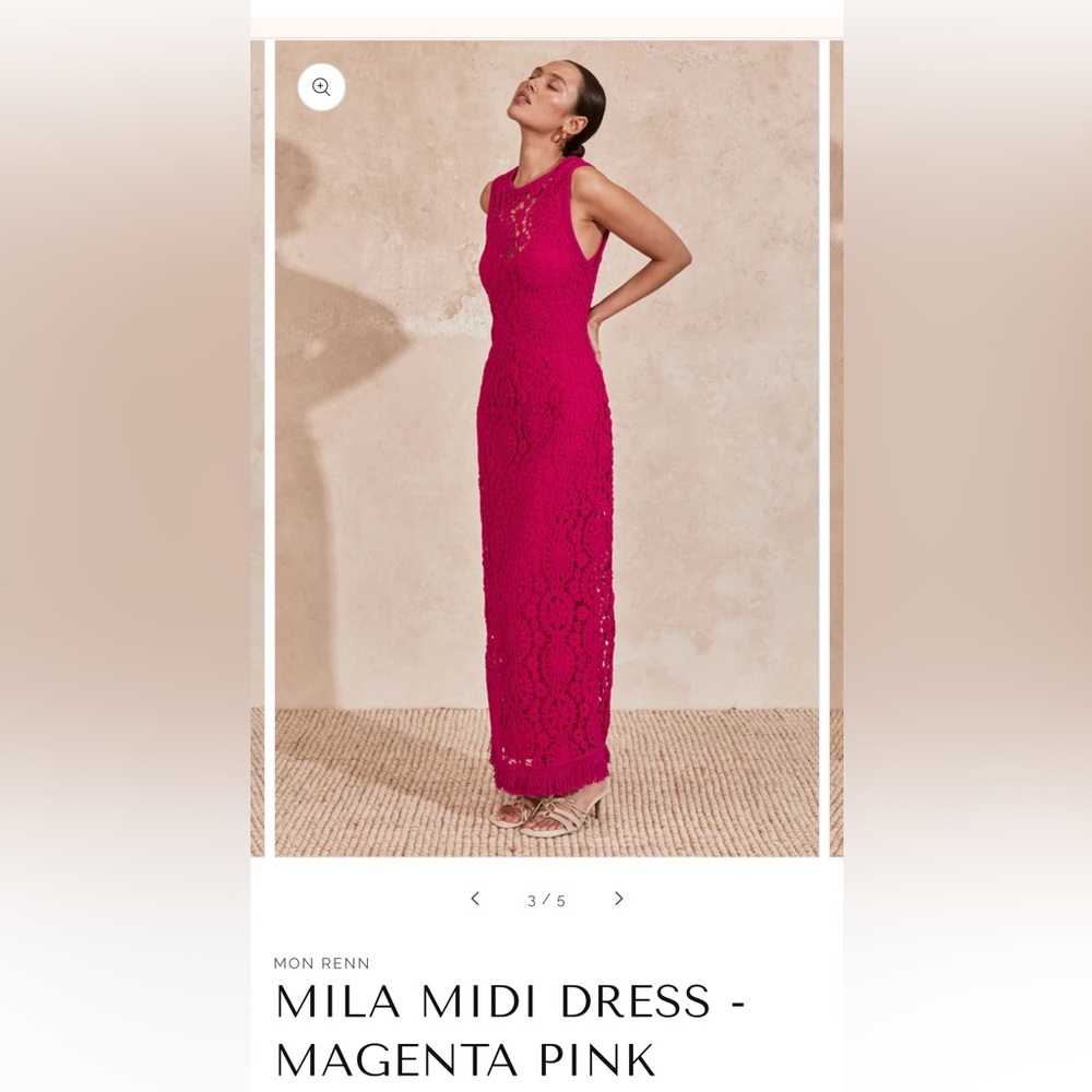 MILA MIDI DRESS - MAGENTA PINK Size- Small
